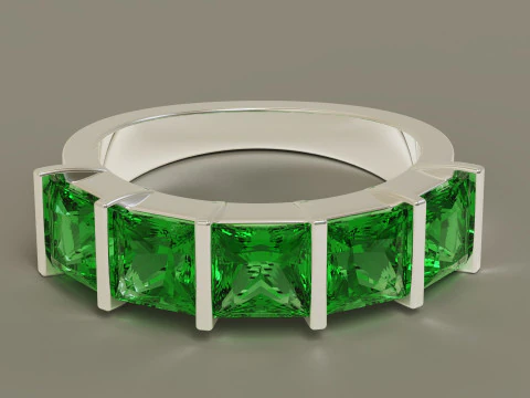 Барний набір Обручка з діамантом і 5 каменями огранювання принцеси 3D Принт Модель