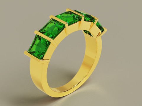 Bar set princess cut diamond 5 stone engagement ring Modèles 3D en vedette