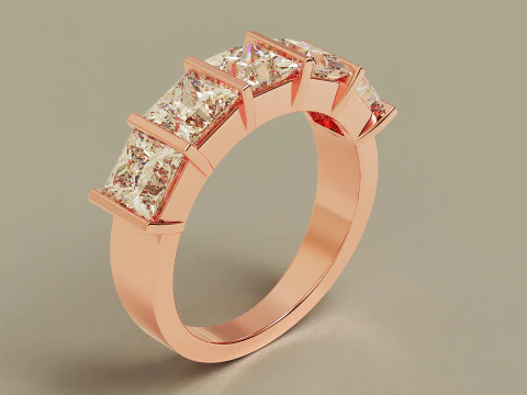 Bar set princess cut diamond 5 stone engagement ring 3D Print Model
