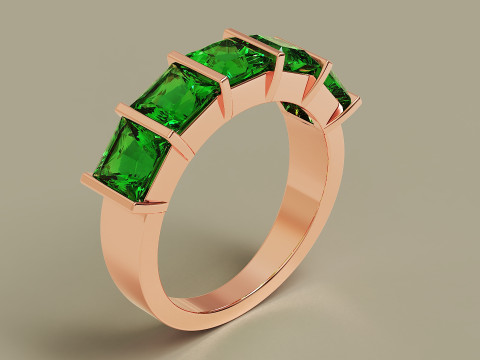 Bar set princess cut diamond 5 stone engagement ring Modèles 3D en vedette