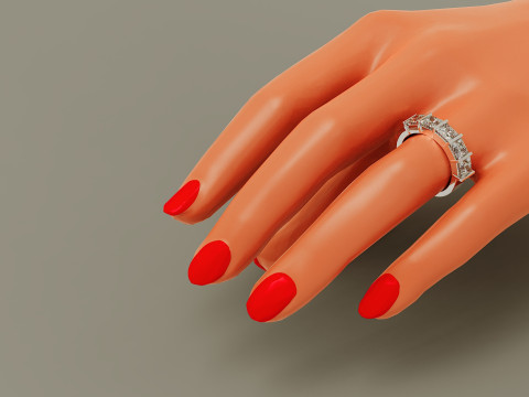 Bar set princess cut diamond 5 stone engagement ring Modèles 3D en vedette