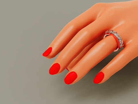 Bar set princess cut diamond 5 stone engagement ring Modèles 3D en vedette