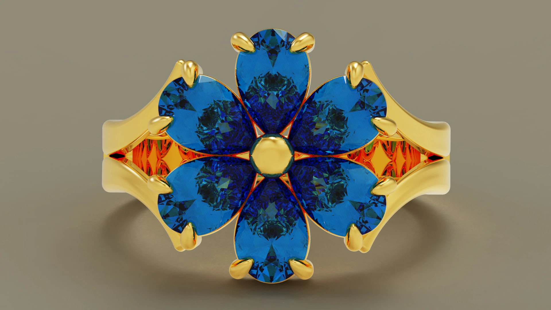 Pear shape diamond flower ring 3D Print Model .c4d .max .obj .3ds .fbx .stl .blend