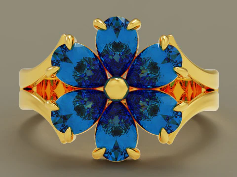 Pear shape diamond flower ring 3D Print Model