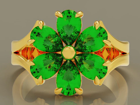 Pear shape diamond flower ring 3D Print Model