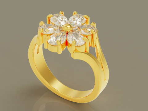 Pear shape diamond flower ring 3Dプリントモデル