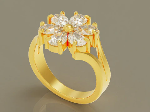 Pear shape diamond flower ring 3D Print Model