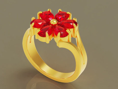 Pear shape diamond flower ring 3D Print Model