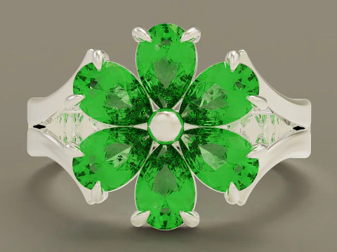 Pear shape diamond flower ring 3D Print Model