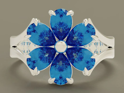 Pear shape diamond flower ring 3D Print Model