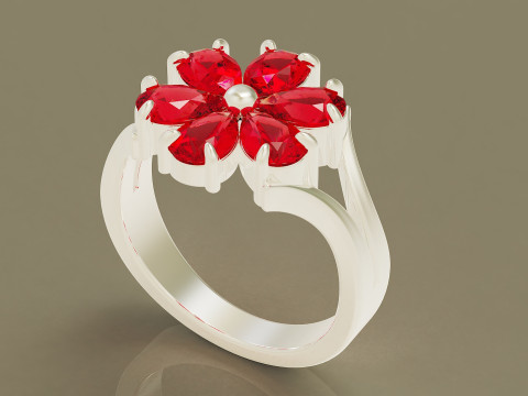 Pear shape diamond flower ring 3Dプリントモデル