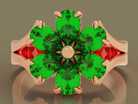 Pear shape diamond flower ring 3Dプリントモデル