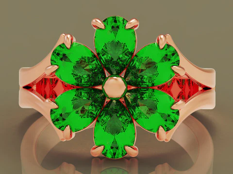 Pear shape diamond flower ring 3D Print Model