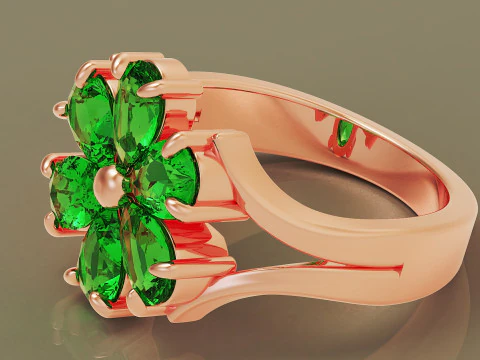 Pear shape diamond flower ring 3D Print Model