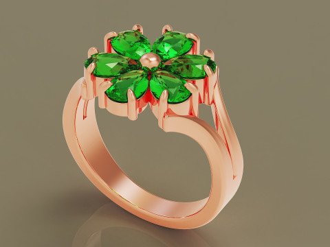 Pear shape diamond flower ring 3Dプリントモデル