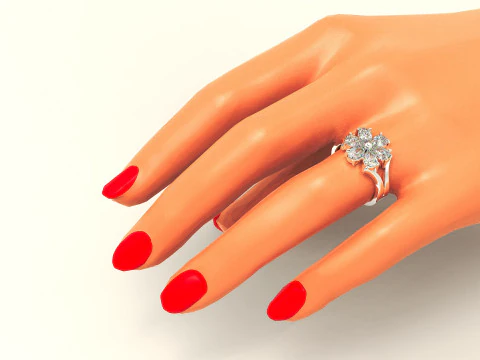 Pear shape diamond flower ring 3D Print Model