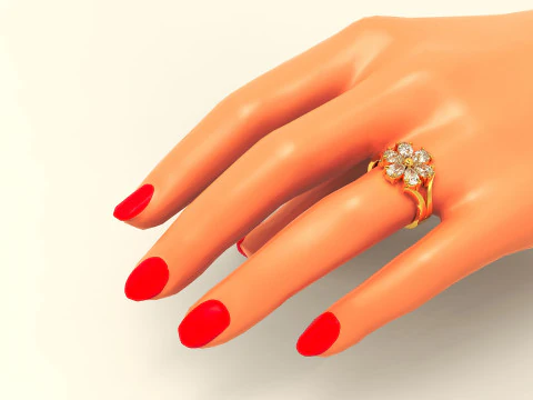 Pear shape diamond flower ring 3D Print Model