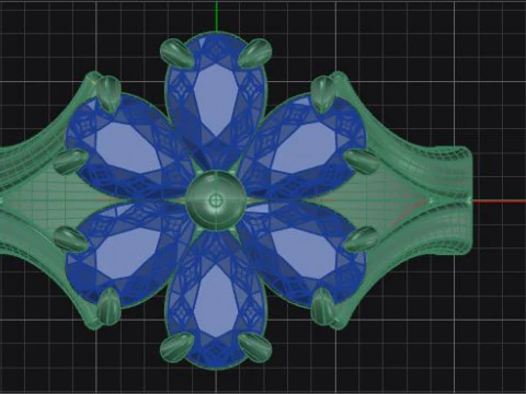 Pear shape diamond flower ring 3D Print Model