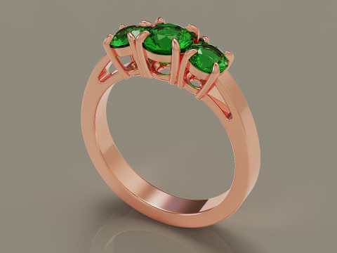 Cathedral style round cut three stone ring 3Dプリントモデル