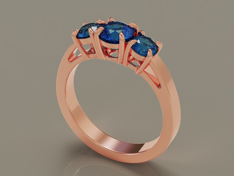 Cathedral style round cut three stone ring 3Dプリントモデル