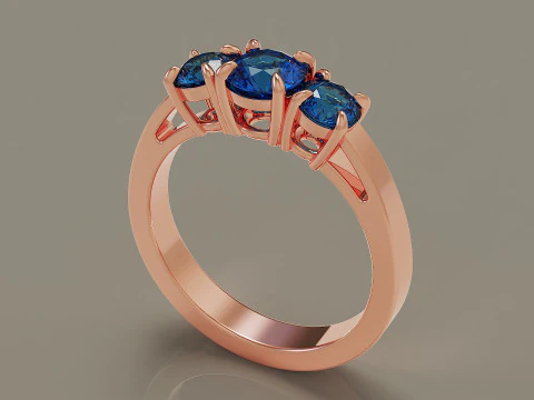 Cathedral style round cut three stone ring 3D Print Model