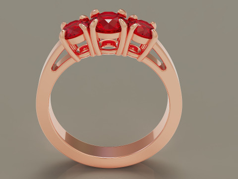 Cathedral style round cut three stone ring 3Dプリントモデル