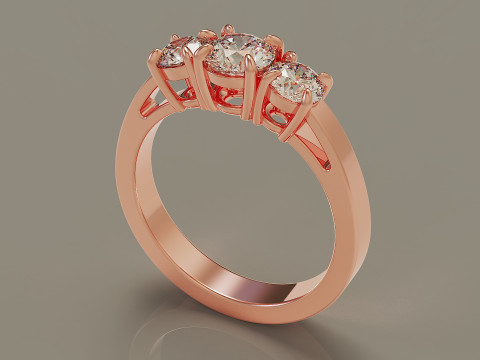 Cathedral style round cut three stone ring 3Dプリントモデル