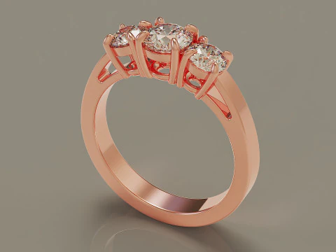 Cathedral style round cut three stone ring 3D Print Model
