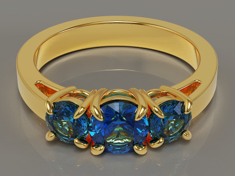 Cathedral style round cut three stone ring 3Dプリントモデル