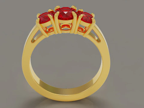 Cathedral style round cut three stone ring 3D Print Model
