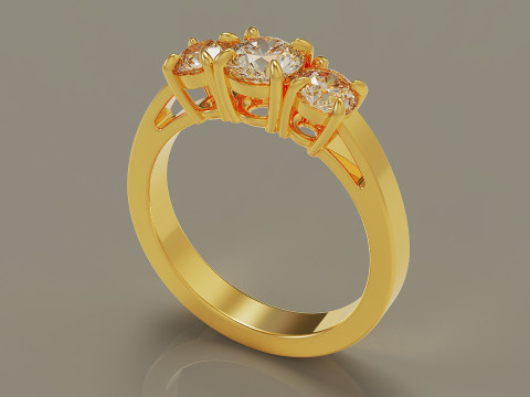 Cathedral style round cut three stone ring 3Dプリントモデル