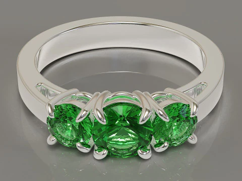 Cathedral style round cut three stone ring 3D Print Model