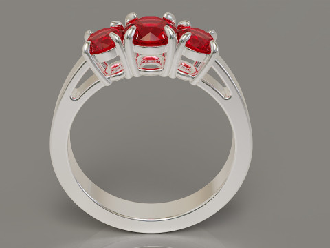 Cathedral style round cut three stone ring 3Dプリントモデル