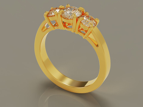 Cathedral style round cut three stone ring 3Dプリントモデル