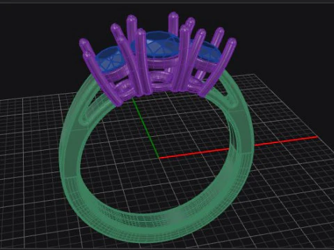Cathedral style round cut three stone ring 3D Print Model