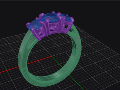 Cathedral style round cut three stone ring 3Dプリントモデル