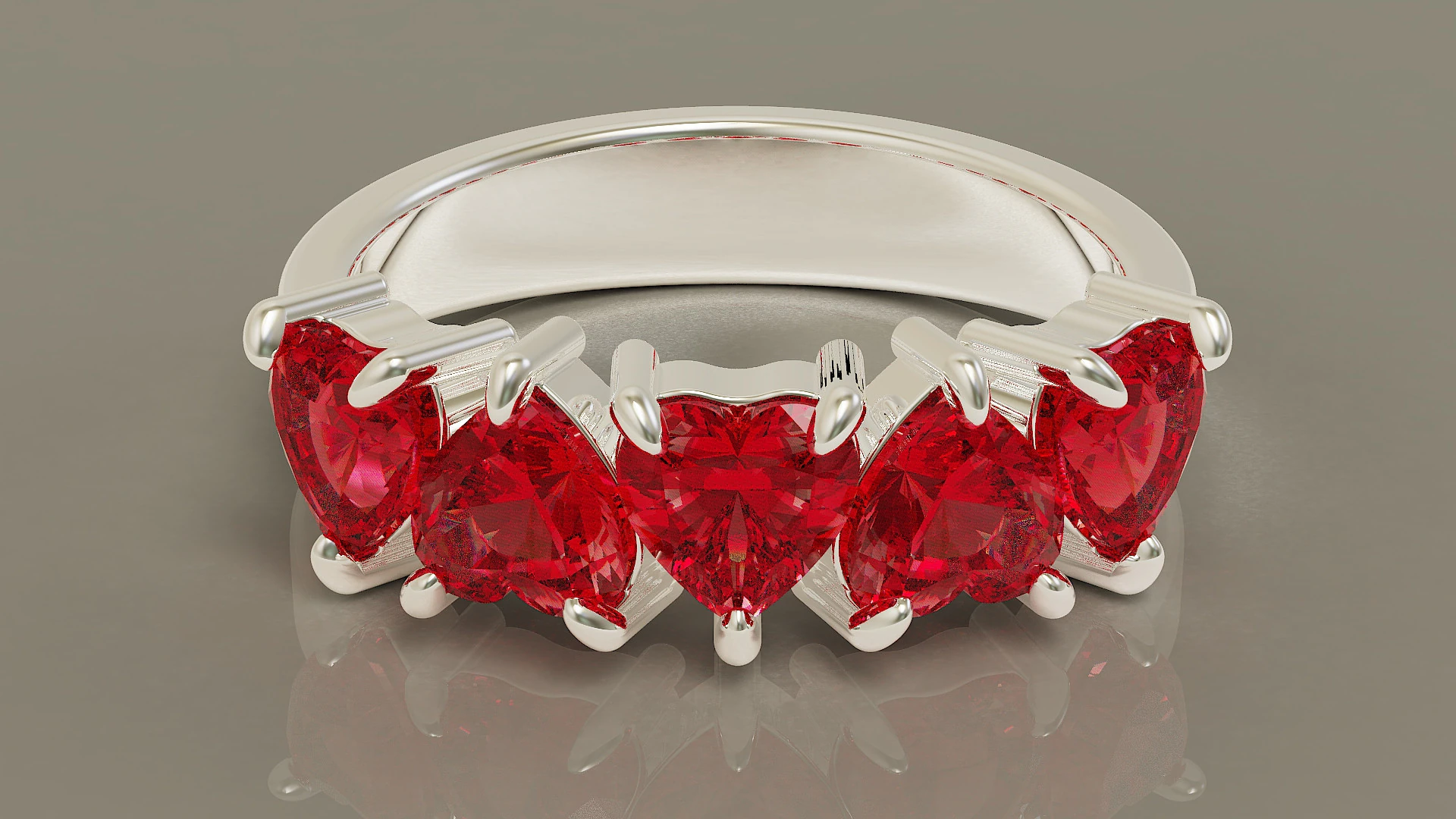 Heart shape five stone wedding ring 3D Print Model .c4d .max .obj .3ds .fbx .stl .blend