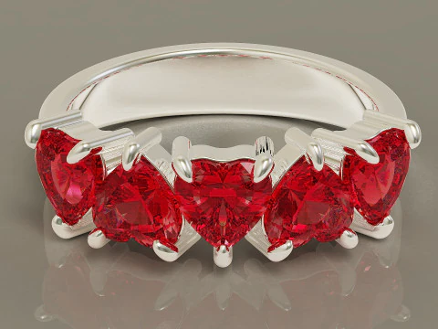 Обручка з п'ятьма каменями у формі серця 3D Принт Модель