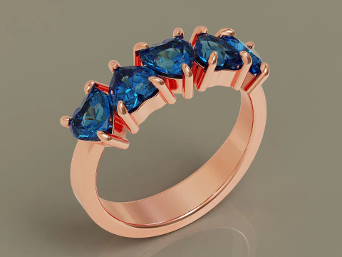 Heart shape five stone wedding ring 3D Print Model