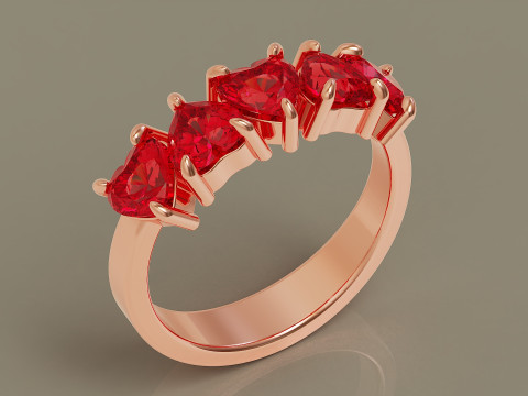 Heart shape five stone wedding ring 3Dプリントモデル