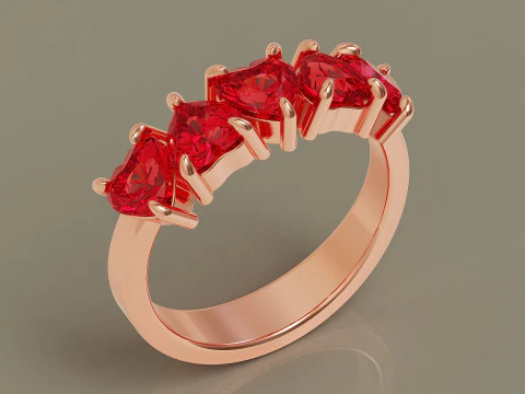 Heart shape five stone wedding ring 3D Print Model