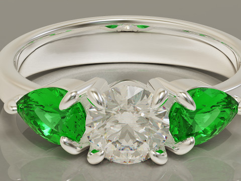 Pear and round cut diamond three stone ring 3Dプリントモデル