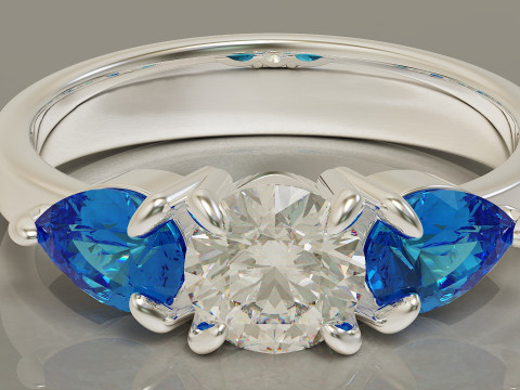 Pear and round cut diamond three stone ring 3Dプリントモデル
