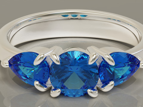 Pear and round cut diamond three stone ring 3Dプリントモデル