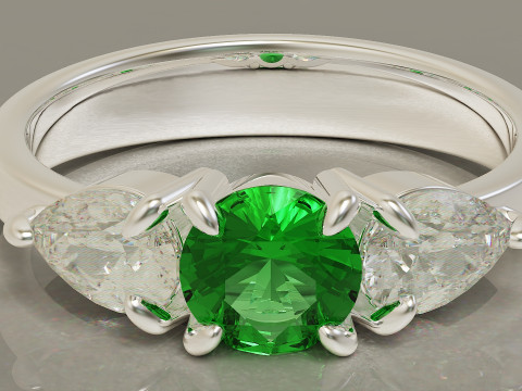 Pear and round cut diamond three stone ring 3Dプリントモデル