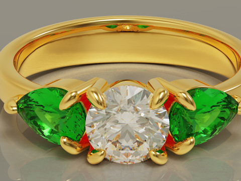 Pear and round cut diamond three stone ring 3Dプリントモデル