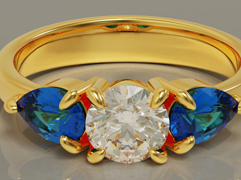 Pear and round cut diamond three stone ring 3Dプリントモデル