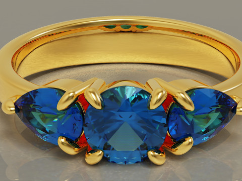 Pear and round cut diamond three stone ring 3Dプリントモデル