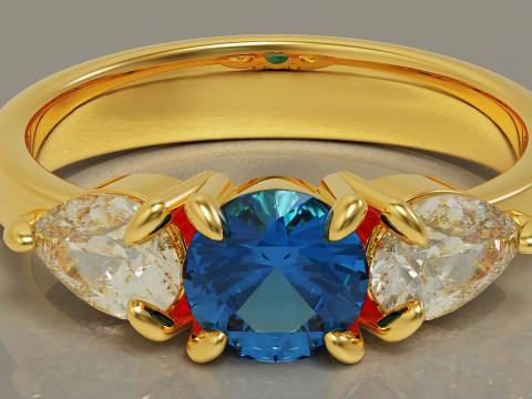 Pear and round cut diamond three stone ring 3Dプリントモデル