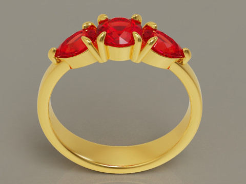 Pear and round cut diamond three stone ring 3Dプリントモデル